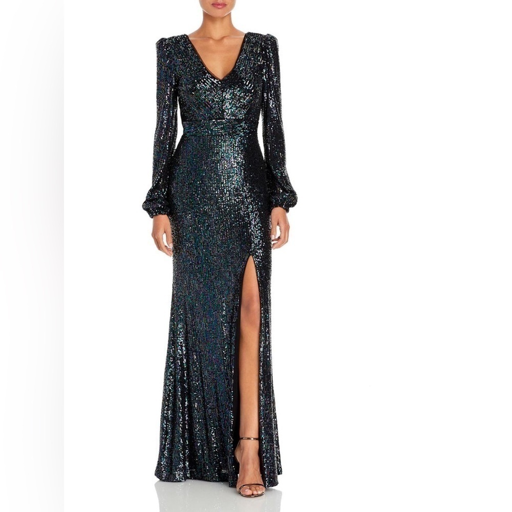 Xscape Purple Sequin Gown Formal Dress Long Sleeve Size 6